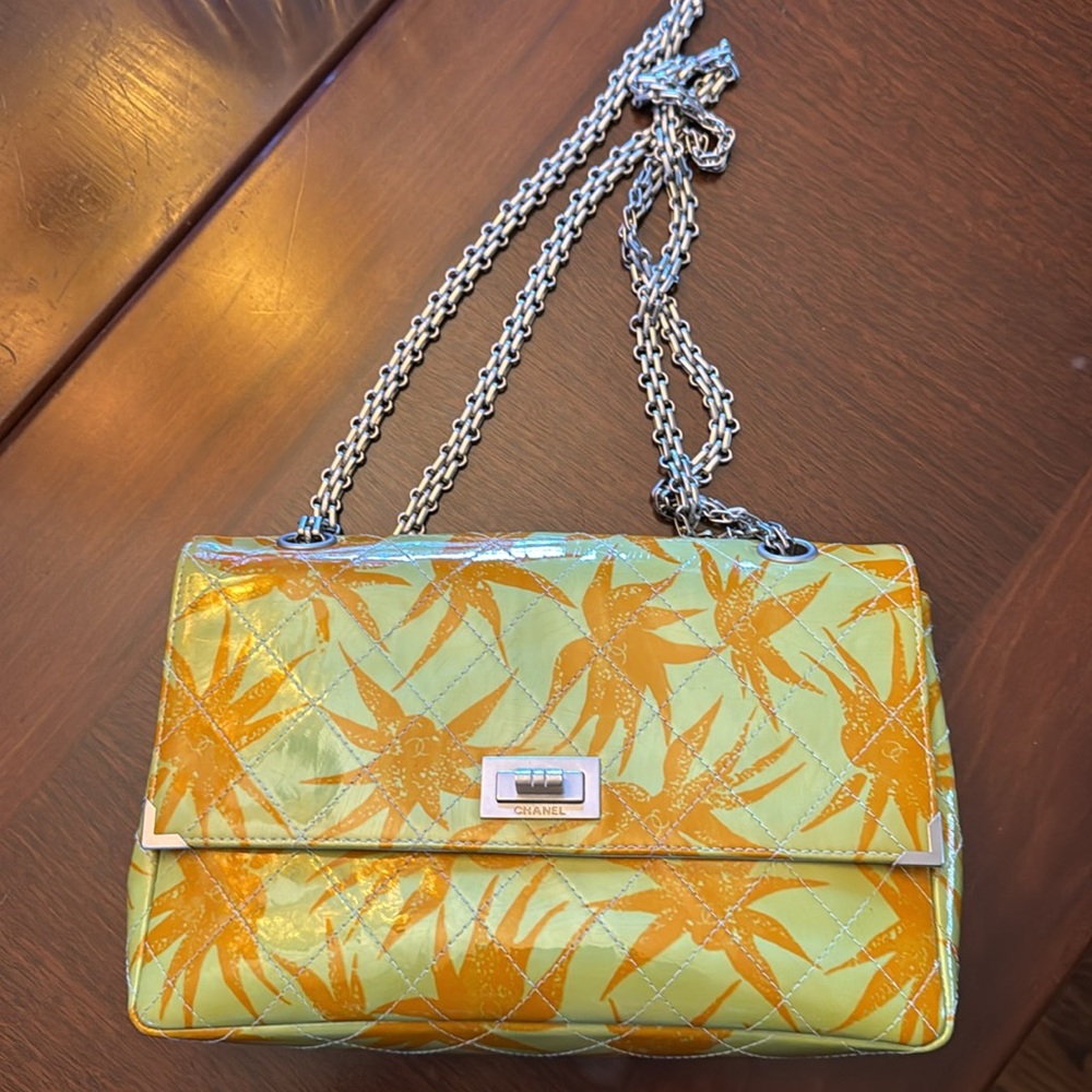 Chanel Tropical Orange Palm Tree & Green Resort Reissue Flap Bag Purse